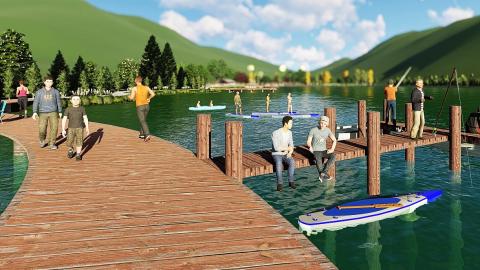 Community design graphic visualization of people on a lake dock